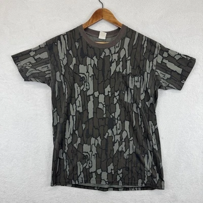 VINTAGE Duck Bay Shirt Mens Large Gray Green Tree Bark Camo Pocket Made USA 90s - Image 1 of 4