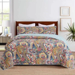 100% Cotton Quilted Bedspread Coverlet Set King And Queen Size 230x250 - Picture 1 of 1