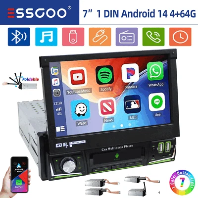 7 pollici Autoradio 4+64G Android 14 1DIN GPS Navi Bluetooth FM RDS WIFI USB DAB - Immagine 1 di 4