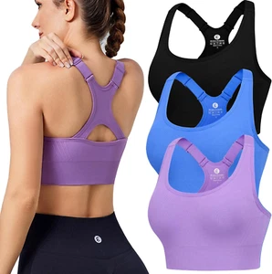Adjustable Sports Bras for Women 3/4 Pack Racerback High Support Bras Padded Wor - Picture 1 of 12