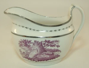 Antik Fabrik Z Oval Lila Glanz & Platin Milchkännchen Sahnekännchen um 1810 Sehr guter Zustand - Bild 1 von 12