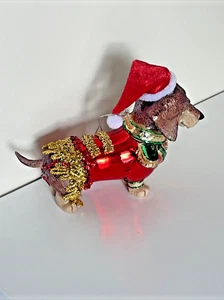 6" Christmas Dachshund With Santa Hat Glass Ornament by Place & Time Dog NWT - Picture 1 of 12