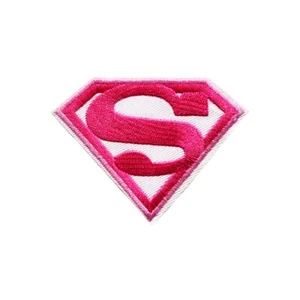 Pink Superman Logo Embroidered Iron On Patch DC Superhero Badge - Picture 1 of 2