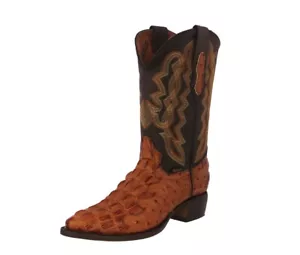 Stivali da cowboy cognac da uomo in pelle stampa struzzo alligatore abbigliamento western rodeo ranch - Foto 1 di 5