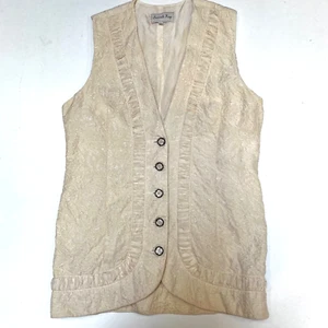 Sarah Kay Womens Large Ivory V-Neck Ruched Fabric Lined Button Front Vest - Picture 1 of 9