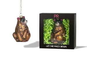 Party Rock | Brown Bear Glass Ornament | Animal Collection - Picture 1 of 3