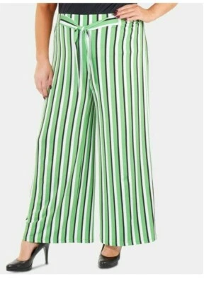 NY COLLECTION PLUS SIZE Green White Striped Gauchos Wide Leg Pant NWT 2X #387 - Image 1 of 3