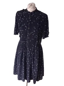 The Kooples 100% Seide blaues Kleid Gr. S Rüschen Biesen gepunktet knielang SS - Bild 1 von 18
