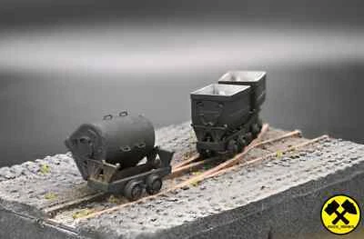 MICRO MINERS Kippförderwagen Hunt 3 Stück Lore DDR Bergbau Feldbahn 1:87 H0f Bausatz 3D Druck