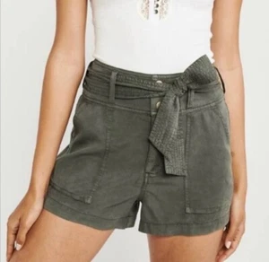 Abercrombie & Fitch Flowy Soft 100% Lyocell Shorts Army Green Utility Belted XS - Picture 1 of 8