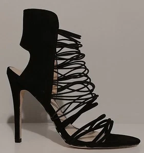 ¡NUEVO! Sandalias de gamuza negra Catherine Malandrino tacones de 5" talla 9M EE. UU. 39M UE - Imagen 1 de 3