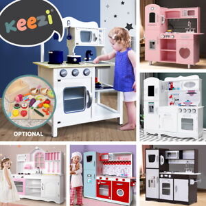 Keezi Kids Kitchen Set Pretend Play Wooden Toys Cooking Childrens Food Utensils
