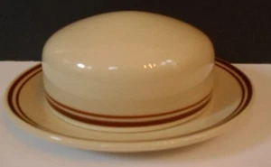 Summer Garden EXCEL Round Covered Butter Cheese Dish Tan with Brown Stripe   - Picture 1 of 10