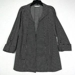 Peter Nygard Open Front Jacket Size Large Black White Polka Dot Pockets - Bild 1 von 12