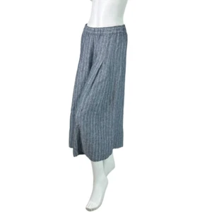 Alembika 100% Linen Blue Striped Wide Leg Cropped Palazzo Pant Culottes Sz 12-14 - Picture 1 of 9