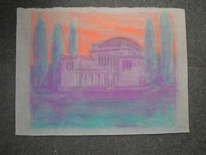 Pastel aprox 50x70 cm Templo Palacio rodeado de cipreses Italia? ¡Emocionante! - Imagen 1 de 3