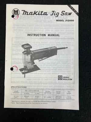 1985 MAKITA JIG SAW JV2000 OWNER'S MANUAL & PARTS LIST - Image 1 of 2