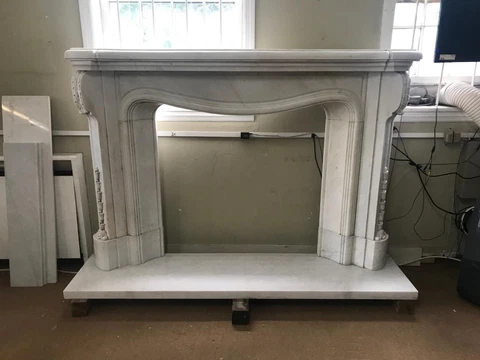 HAND CARVED CARRARA  MARBLE EUROPEAN STYLE FIREPLACE MANTEL - CMM5 Cover