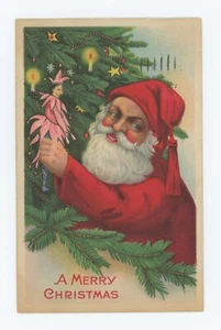 Vintage ca. 1926 Christmas Postcard ~ A MERRY CHRISTMAS ~ SANTA TREE DOLL - Picture 1 of 2