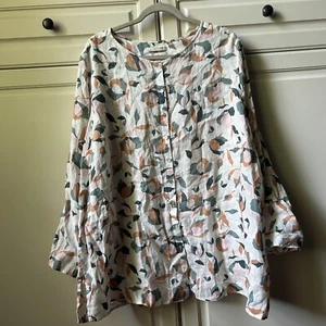 Rachel Zoe mehrfarbig Blumenmuster Knopfleiste 100 % Leinenbluse Roll Tab Ärmel 3X - Bild 1 von 16