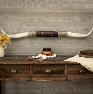 Western Americana Steer Horn Large Rustic Studded Longhorn Wall Decor Resin New - Picture 1 of 4
