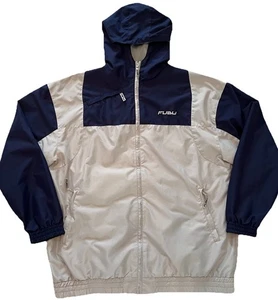 Vintage FUBU Jacket Mens XL Beige Blue Windbreaker Hip Hop Streetwear 90s Y2K - Picture 1 of 9