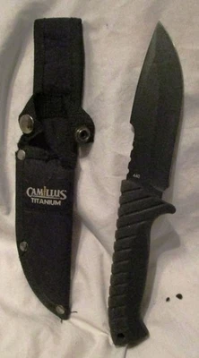 Camillus Titanium 440 Fixed Blade Black Hunting Knife With Sheath - Imagem 1 de 4