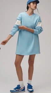 Free People Langarm V-Ausschnitt Fleece Minikleid Grafik Ostsee S NEU - Bild 1 von 6