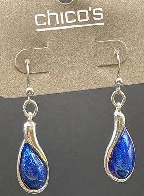 Pendientes Chico’s Esmalte Azul Gota Chicos Tono Plata Nuevos 1.5 Pulgadas Formales Foto 1 de 4