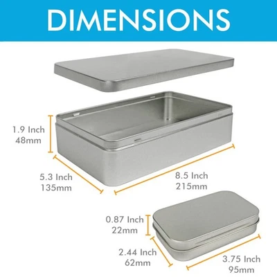 Large Silver Metal Rectangular Empty Tin Box Containers Storage Organization _ - Image 1 of 4