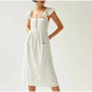 Anthropologie Pilcro Midikleid weiß Baumwolle/Leinen Flatterärmel, Größe L - Bild 1 von 10