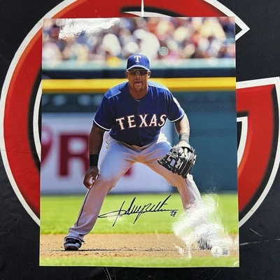 阿德里安·贝尔特亲笔签名德州游骑兵队签名 11x14 照片贝克特 BAS 正品证书  — 第 1/3 张图片