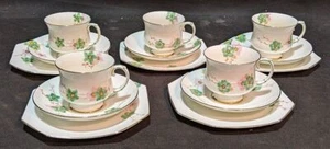 1935 PARAGON Bone China Dessert Set For 5 - Green & Pink Flowers - Picture 1 of 16