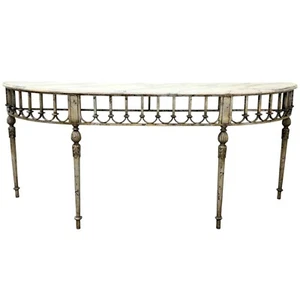 11829-401: Vintage Neoclassical Demilune Silver Gilt Iron Console Table - Picture 1 of 15