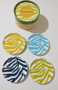 Raro - JONATHAN ADLER - Sottobicchieri Zebrati in Porcellana - NUOVO Completo Multicolore SET di 4 - Foto 1 di 3