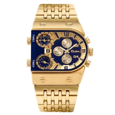 Reloj de pulsera OULM militar para hombre de 3 zonas horarias de cuarzo dorado de acero inoxidable Foto 1 de 4