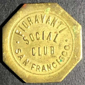 San Francisco Fioravanti Social Club G/F One Drink Token c1930's - 21mm Scarce - Picture 1 of 3