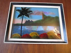 Vintage brasilianischer Rio de Janeiro Morpho Schmetterlingsflügel geschwungene Glaslandschaft - Bild 1 von 6