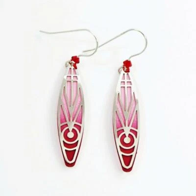 Adajio Earrings Pink Ombre Long Oval with Shiny Silver Tone Deco Overlay 8048 - Image 1 of 4