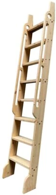 DIYHD Unfinished Rolling Library Wooden Step Ladder with Glab Handle
