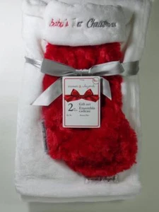 Blankets & Beyond White Minky Blanket & BABY'S 1ST CHRISTMAS Red Fur Stocking - Picture 1 of 4