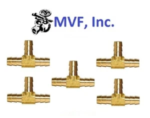 Hose Barb Tee for 3/4" ID Hose Brass 3-Way Fitting Fuel Water (5-PACK) HBT2-12 - Picture 1 of 5