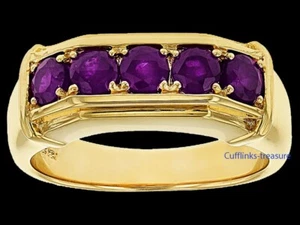 Natural Amethyst  Gemstones with 925 Sterling Silver Gold Plated Men's Ring #899 - Picture 1 of 4