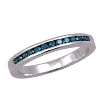 1/4 Ct Round Cut Blue Natural Diamond Sterling Silver Wedding Band Ring - Image 1 of 2