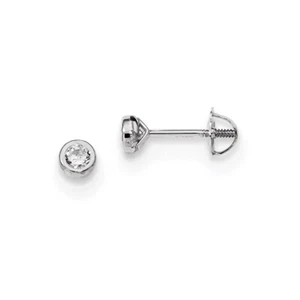 Madi K Kid's Earrings 14k White Gold Polished CZ Bezel Post, 3.8 mm - Picture 1 of 2