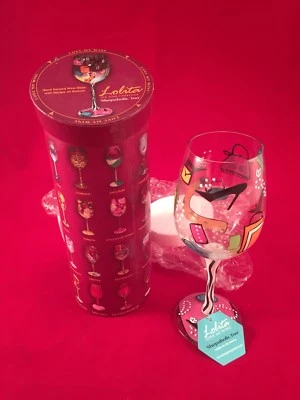 Santa Barbara Design Studio LOLITA "SHOPAHOLIC, TOO" Pintado à Mão Novo VIDRO DE VINHO - Imagem 1 de 4