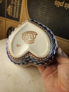Boleslawiec Polish Pottery Heart Shaped Bowl 6” Hand Made Eye Design Pattern - Picture 1 of 9