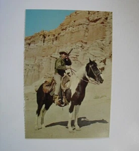 UNUSED Postcard MICHAEL LANDON Bonanza 1970s on his horse with rifle 6"x4" - Picture 1 of 2