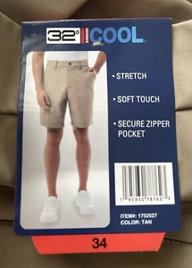 32 Degrees Cool Performance Tech Shorts. Size 34, Tan, Stretch, Zipper Pocket. - Picture 1 of 5