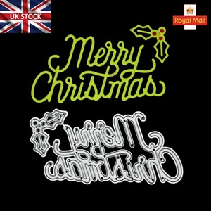 'Feliz Navidad' y troquel de corte de metal acebo, fabricación de tarjetas, manualidades de papel F2 - Imagen 1 de 4